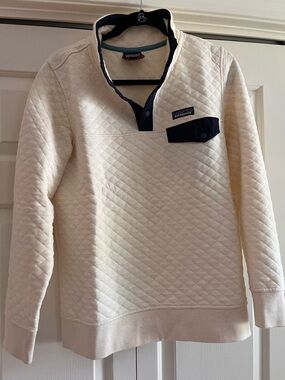 Patagonia Quilted Snap-Placket Pullover Sweater in Cream